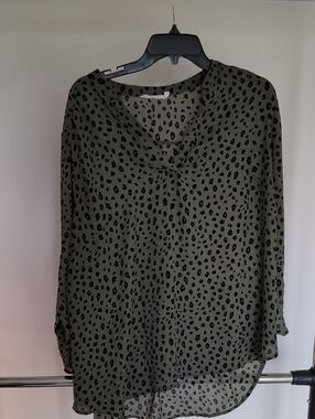 Lush Olive Green and Black Leopard Print Blouse